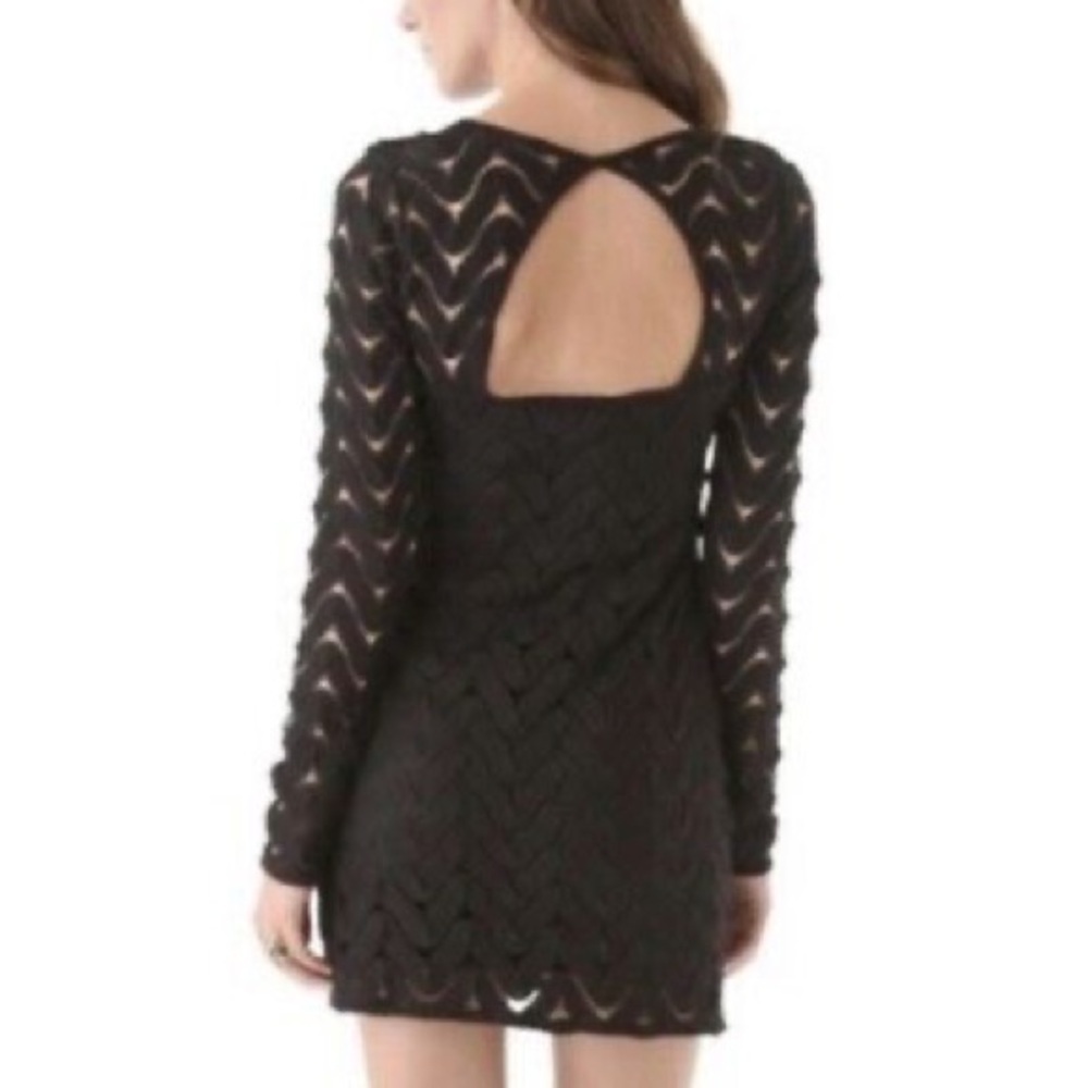 Free People Wild Thing Chevron Lace Back Cutout Mini Dress in Black - Size Large